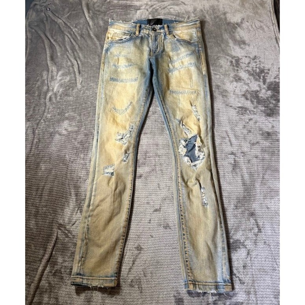 Valabasas Distressed Slim Jeans Mens 29X31 Light Wash Sand Tint Ripped Repaired